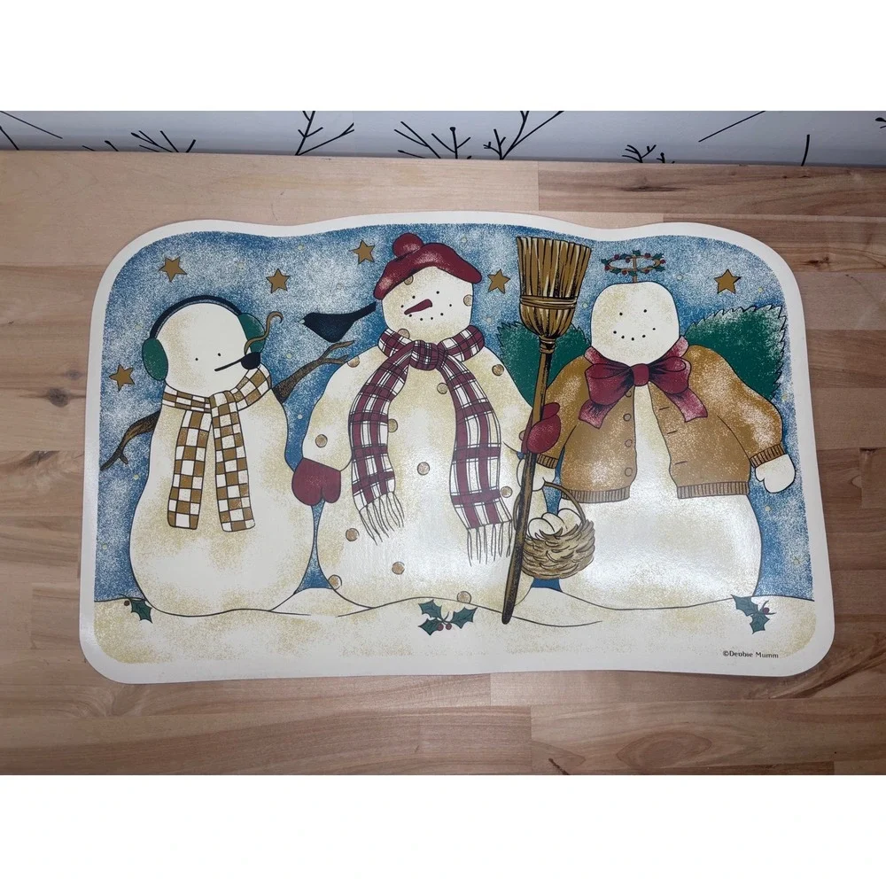 Debbie Mumm Snowman Placemats Set of 4 Winter Holiday Folk Art Christmas Decor